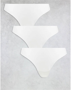 3 пары трусиков-стрингов без VPL и кружева белого цвета Asos design