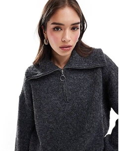 Пушистый свитер с застежкой-молнией на половину длины из пряжи в угольном цвете Asos design