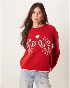 Вязаный джемпер-лобстер с узором «одеяло» красного цвета Asos design