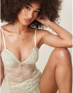 Комплект из кружевной майки и трусов-боксеров Thea с вышивкой в виде бутонов роз в цвете шалфея зеленого цвета Asos design