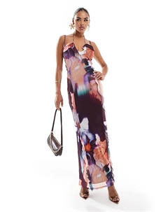 Платье мидакси с сетчатыми оборками и швами в фиолетовом цветочном узоре Asos design