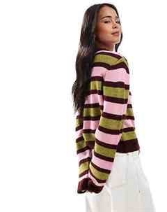 Вязаный кардиган свободного кроя в оливково-зеленую полоску Asos design