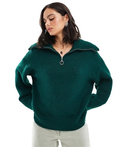 Джемпер с застежкой-молнией из пушистой пряжи темно-зеленого цвета Asos design