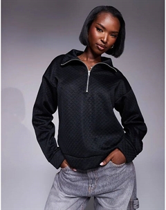 Стеганый свитер с застежкой-молнией на половину длины черного цвета Asos design