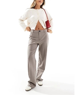 Брюки с высокой талией в бежевую полоску Pull & bear