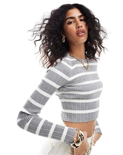 Трикотажный топ с длинными рукавами и круглым вырезом в серую полоску Asos design