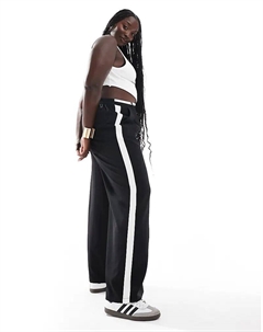 Широкие брюки с контрастными полосками по бокам на поясе черного цвета Yours