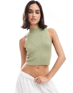 Трикотажный топ с высоким воротом оливкового цвета Edited