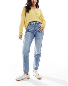 Джинсы mom с высокой талией синего цвета Pull & bear