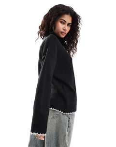 Джемпер с высоким воротом и вязкой полотном черного цвета Asos design