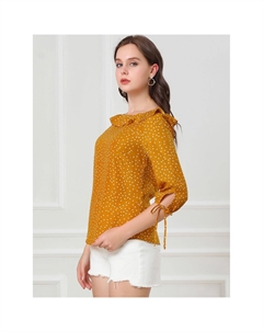 Женский винтажный топ с рукавом 3/4, блузка в горошек с оборками и вырезом «лодочка», ярко-розовый Allegra k