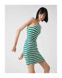 Мини-платье в полоску с вырезом через шею, зеленый Koton