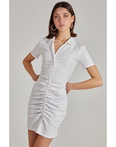 Мини-платье в рубчик со сборками и короткими рукавами на пуговицах, белый Pink vanilla