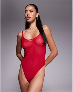 Мягкое боди Lara Spot из сетки и кружева красного цвета Asos design