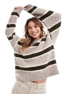 Пушистый вязаный джемпер из смеси шерсти в зеленую полоску Asos design