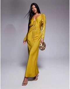 Платье миди с рукавами «летучая мышь» и завязкой спереди в цвете «орче» Asos design