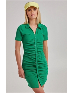 Мини-платье в рубчик со сборками и короткими рукавами на пуговицах, зеленый Pink vanilla