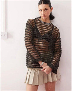 Джемпер свободного кроя Diara с оборками на рукавах темно-серого цвета Weekday