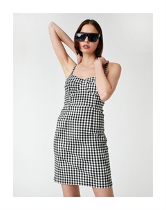 Мини-платье в клетку с бретелями, черный Koton