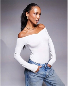 Боди с рюшами спереди и вырезом-бардо белого цвета Asos design