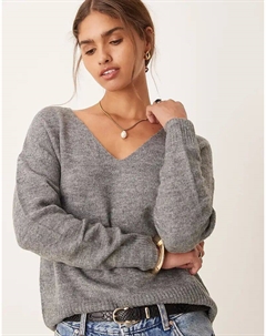 Джемпер с V-образным вырезом темно-серого цвета Jdy