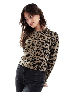 Вязаный кардиган с леопардовым принтом и воротником цвета мокко Asos design