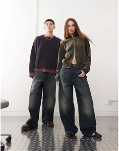 Унисекс Astro с низкой посадкой, свободные мешковатые джинсы в полосато-синем цвете Weekday