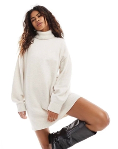 Трикотажное мини-платье Annie из смеси шерсти с отложным воротником в меланжевом цвете Weekday