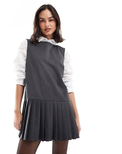 Мини-платье с разрезом по горловине и складками серого цвета Asos design