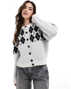 Вязаный кардиган с узором «аргайл» в цвете экрю Asos design