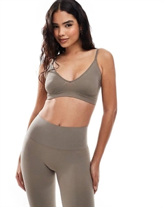 Бесшовный бюстгальтер с V-образным вырезом серо-коричневого цвета (часть комплекта) Vero moda