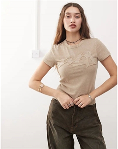 Футболка Freja в стиле 90-х с аппликацией бежевого цвета Weekday