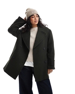 Пальто-бушлат свободного кроя из твила оливкового цвета Asos design