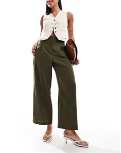 Брюки-бочонки с необработанным краем и льном цвета хаки Asos design