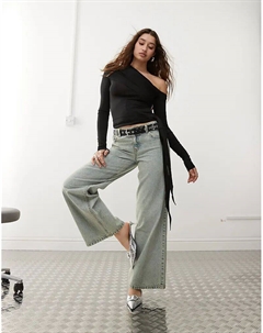 Асимметричный топ Eli с длинными рукавами и драпировкой на завязках черного цвета Weekday