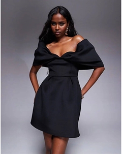 Мини-платье скуба бардо с пышной юбкой черного цвета Asos design