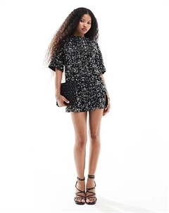 Мини-платье-футболка из бархата с пайетками и открытой спиной черного цвета 4th & reckless