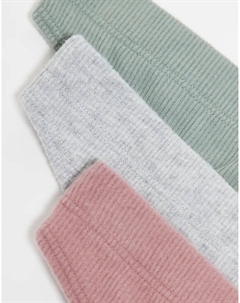 3 пары мягких трусиков-стрингов в рубчик в цвете пыльной розы, хаки и серого цвета Asos design