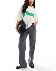 Брюки с высокой талией, серого цвета Pull & bear