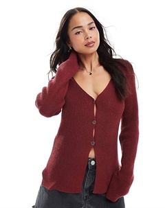 Вязаный кардиган с V-образным вырезом и золотыми пуговицами бордового цвета Asos design