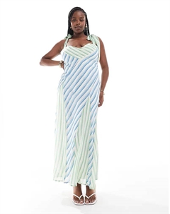 Платье миди со швами и узором «годе» в смешанную полоску Asos