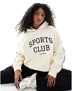 Толстовка с капюшоном и вышитым логотипом спортивного клуба кремового цвета с контрастными рукавами 4th & reckless