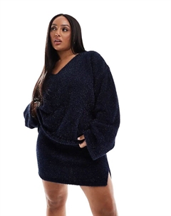 Plus Мини-юбка с разрезом и потертостями из металлика в темно-синем цвете (часть комплекта) 4th & reckless