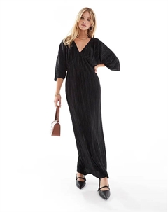 Платье миди с V-образным вырезом и рукавами «летучая мышь» черного цвета Asos design