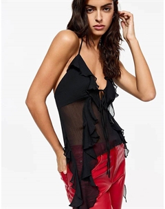 Асимметричный топ с оборками x Dixie D'Amelio черного цвета Pull & bear