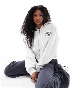 Толстовка с капюшоном и большим логотипом спортивного клуба на молнии серого меланжевого цвета 4th & reckless