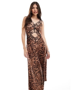 Атласное кружевное платье миди с леопардовым принтом 4th & reckless