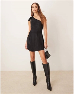 Мини-платье на одно плечо с бантом черного цвета Asos design