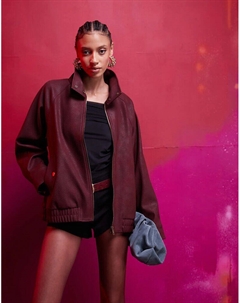 Куртка-бомбер из искусственной кожи бордового цвета Asos design