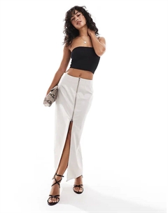 Юбка миди из искусственной кожи с молнией кремового цвета Asos design